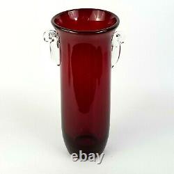 Blenko RARE 12 Millennium Vase Experimental Sample Ruby Red Crystal Two Handle