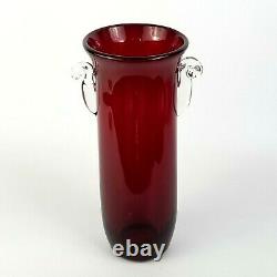 Blenko RARE 12 Millennium Vase Experimental Sample Ruby Red Crystal Two Handle