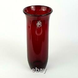 Blenko RARE 12 Millennium Vase Experimental Sample Ruby Red Crystal Two Handle