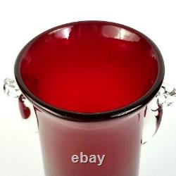 Blenko RARE 12 Millennium Vase Experimental Sample Ruby Red Crystal Two Handle