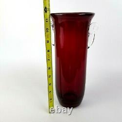 Blenko RARE 12 Millennium Vase Experimental Sample Ruby Red Crystal Two Handle