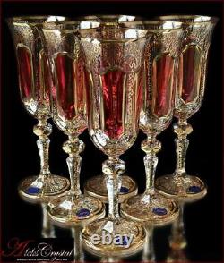 Bohemia Crystal Champagne Glasses 21 cm, 180 ml, Versal Rubin 6 pc New