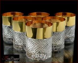 Bohemia Crystal Whiskey Glasses 10 cm, 350 ml, Versace Gold 6 pc New
