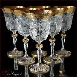 Bohemia Crystal Wine Glasses 20 cm, 220 ml, Caezar Gold 6 pc New
