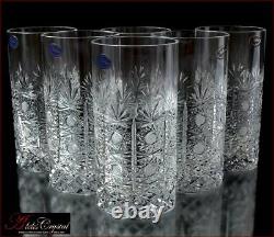 Bohemian Crystal Water Glasses 16 cm, 300 ml, Cold Flowers 6 pc New