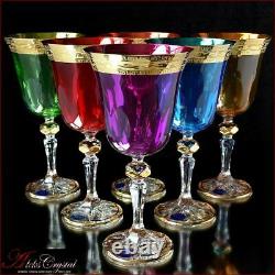 Bohemian Crystal Wine Glasses 20 cm, 220 ml, Annetta Luxe 6 pc New
