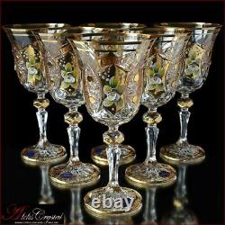 Bohemian Crystal Wine Glasses 20 cm, 220 ml, Shaherezada Gold 6 pc New