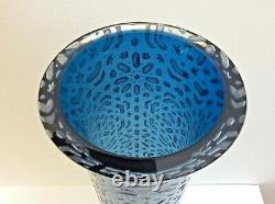 Boxed Limited Edition Outstanding Quality Modern Blue Glass With Silver Vase