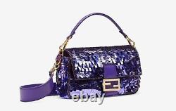 Brand New Limited Edition Fendi All Over Sequin Purple Baguette Bag with Receipt