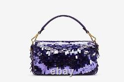 Brand New Limited Edition Fendi All Over Sequin Purple Baguette Bag with Receipt