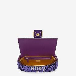 Brand New Limited Edition Fendi All Over Sequin Purple Baguette Bag with Receipt