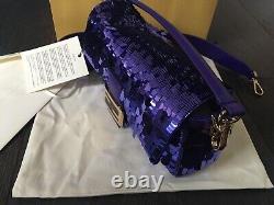 Brand New Limited Edition Fendi All Over Sequin Purple Baguette Bag with Receipt