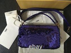 Brand New Limited Edition Fendi All Over Sequin Purple Baguette Bag with Receipt