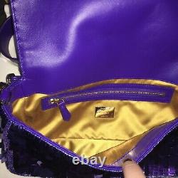 Brand New Limited Edition Fendi All Over Sequin Purple Baguette Bag with Receipt