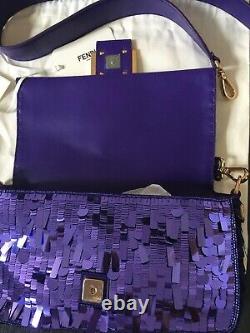 Brand New Limited Edition Fendi All Over Sequin Purple Baguette Bag with Receipt