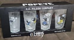 CC Filson Popeye Pint Glass 4 Piece Set Beer Glasses Limited Edition