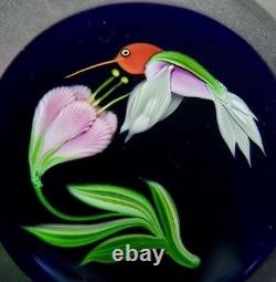 CORREIA Hummingbird & Flower Art Glass Limited Edition Paperweight, Apr 3Wx2.7H