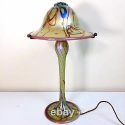 Carl Radke 16.5 Mushroom Glass Lamp Atomic Hand Blown Iridescent Swirl Art