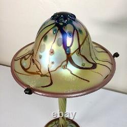 Carl Radke 16.5 Mushroom Glass Lamp Atomic Hand Blown Iridescent Swirl Art