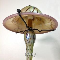 Carl Radke 16.5 Mushroom Glass Lamp Atomic Hand Blown Iridescent Swirl Art