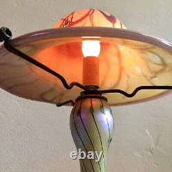 Carl Radke 16.5 Mushroom Glass Lamp Atomic Hand Blown Iridescent Swirl Art