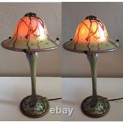 Carl Radke 16.5 Mushroom Glass Lamp Atomic Hand Blown Iridescent Swirl Art