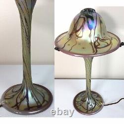 Carl Radke 16.5 Mushroom Glass Lamp Atomic Hand Blown Iridescent Swirl Art