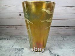 Correia Art Glass Gold Iridescent Bamboo Decorated Vase Limited Edition 82/500