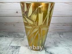 Correia Art Glass Gold Iridescent Bamboo Decorated Vase Limited Edition 82/500