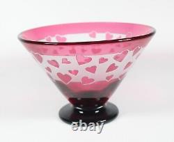Correia Art Glass Ruby Hearts Bowl ESB8128 1991 Limited Edition 99/500 Signed