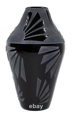 Correia Signed Early 1984 Limited Edition Black Etched Frosted Art Glass Vase