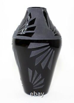 Correia Signed Early 1984 Limited Edition Black Etched Frosted Art Glass Vase