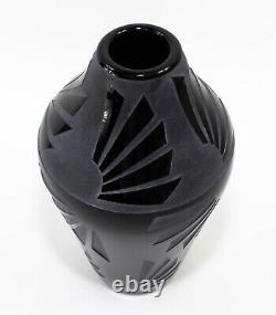 Correia Signed Early 1984 Limited Edition Black Etched Frosted Art Glass Vase