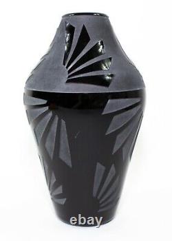 Correia Signed Early 1984 Limited Edition Black Etched Frosted Art Glass Vase