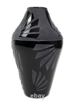 Correia Signed Early 1984 Limited Edition Black Etched Frosted Art Glass Vase