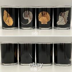 Culver Barware Sea Shells 22Kt Gold Lowball Whiskey Glasses 4pc Set USA 4 Tall