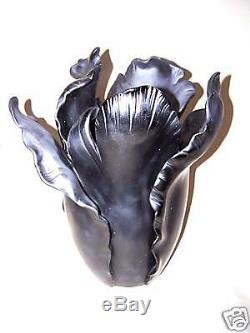 DAUM Tulip Black Large Vase Limited Edition Signed NIB