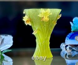 Daum Jonquille Daffodils large vase 9.75 Retail $4000+ Mint with Box & Papers
