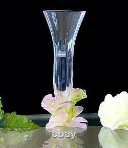 Daum Soliflor Rose Vase Pate de Verre French Crystal Great Condition Signed