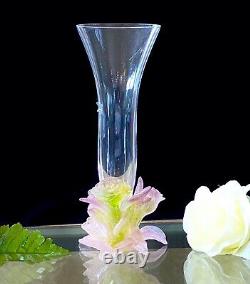 Daum Soliflor Rose Vase Pate de Verre French Crystal Great Condition Signed