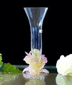 Daum Soliflor Rose Vase Pate de Verre French Crystal Great Condition Signed