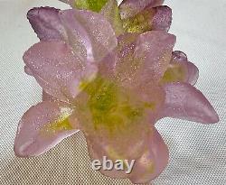 Daum Soliflor Rose Vase Pate de Verre French Crystal Great Condition Signed