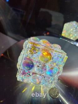 Dichroic Crystal Optic Art Glass Storms Paperweight Autism Chakras Rubiks Cube