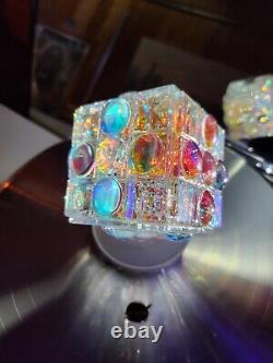 Dichroic Crystal Optic Art Glass Storms Paperweight Autism Chakras Rubiks Cube