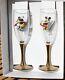 Disney Limited Edition Mickey Minnie Champagne Flutes Wine Glasses Gold Stem
