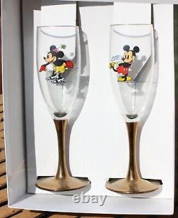 Disney limited edition Mickey Minnie champagne flutes wine glasses gold stem