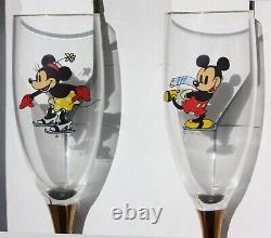 Disney limited edition Mickey Minnie champagne flutes wine glasses gold stem