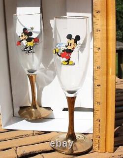 Disney limited edition Mickey Minnie champagne flutes wine glasses gold stem