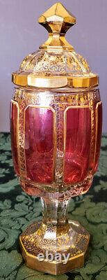 Egermann-Moser Rare Early1900's Hand Made Ruby Cabachons Gold Gilded Chalice Lid