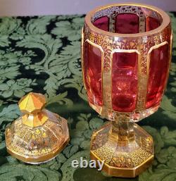 Egermann-Moser Rare Early1900's Hand Made Ruby Cabachons Gold Gilded Chalice Lid